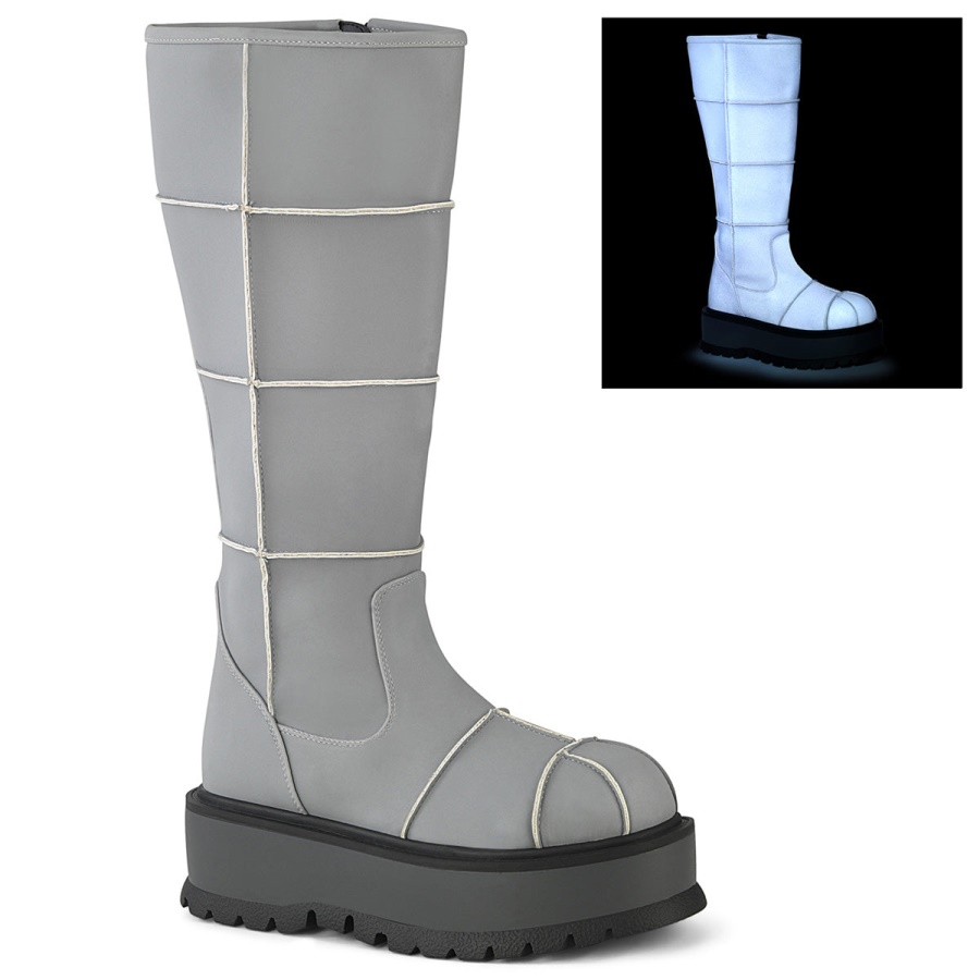 slacker_230_demonia_gray_reflective_vegan_leather.jpg Slacker-230 Demonia Gray Reflective Vegan Leather - Image 1