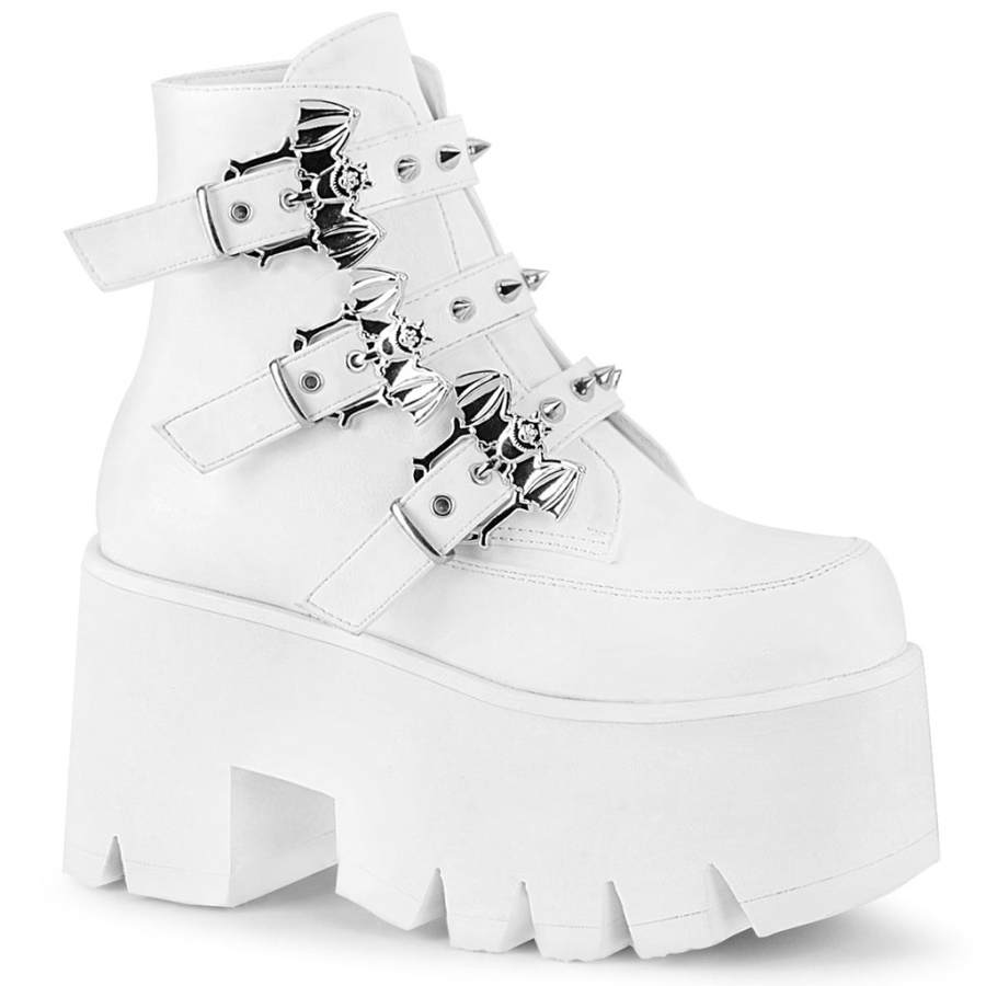 Ashes-55 White Vegan Leather Demonia