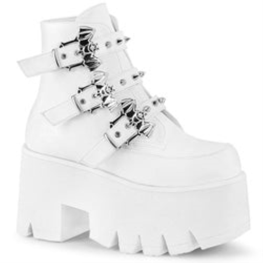 Ashes-55 White Vegan Leather Demonia