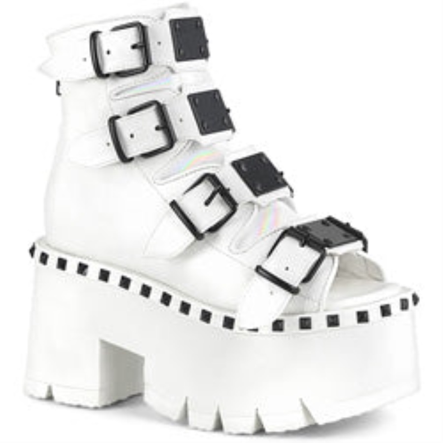 Ashes-70 White Vegan Leather Demonia