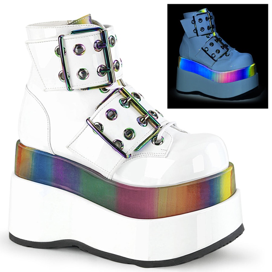 Bear-104 White Patent-Rainbow Reflective Demonia