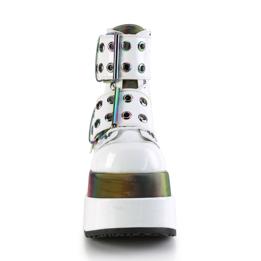 Bear-104 White Patent-Rainbow Reflective Demonia