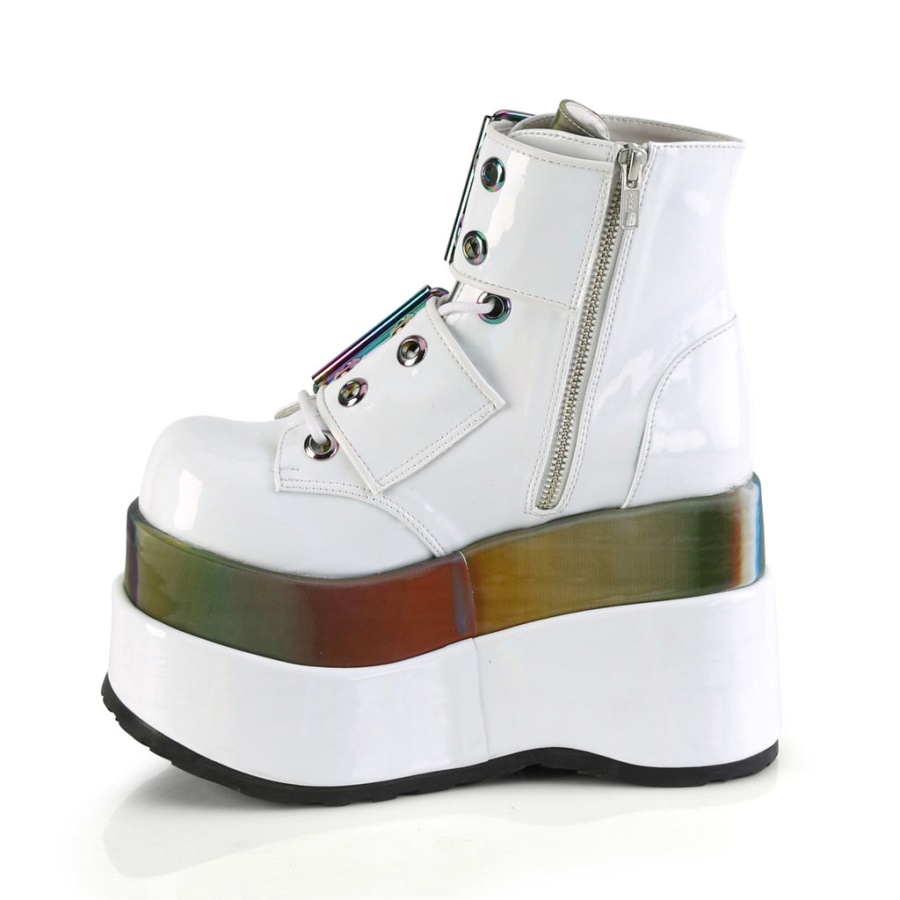 Bear-104 White Patent-Rainbow Reflective Demonia