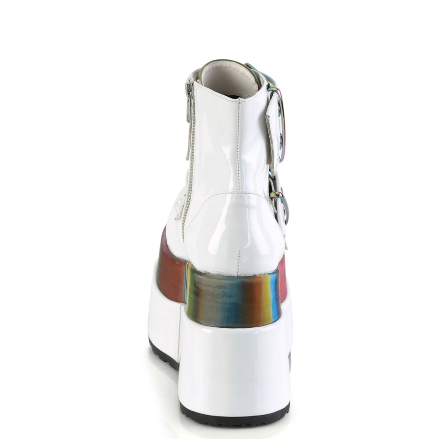 Bear-104 White Patent-Rainbow Reflective Demonia