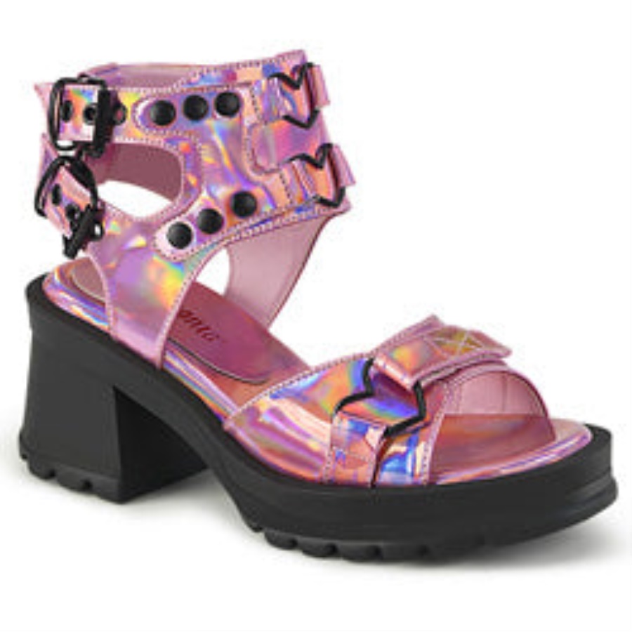 Bratty-07 Pink Holo Patent Demonia
