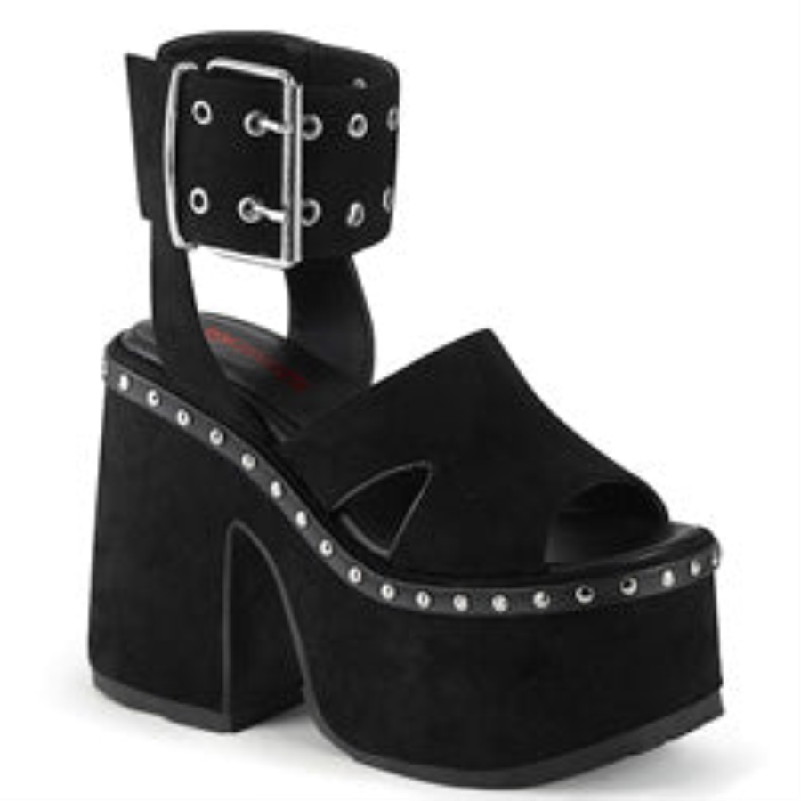 Camel-102 Black Vegan Suede Demonia