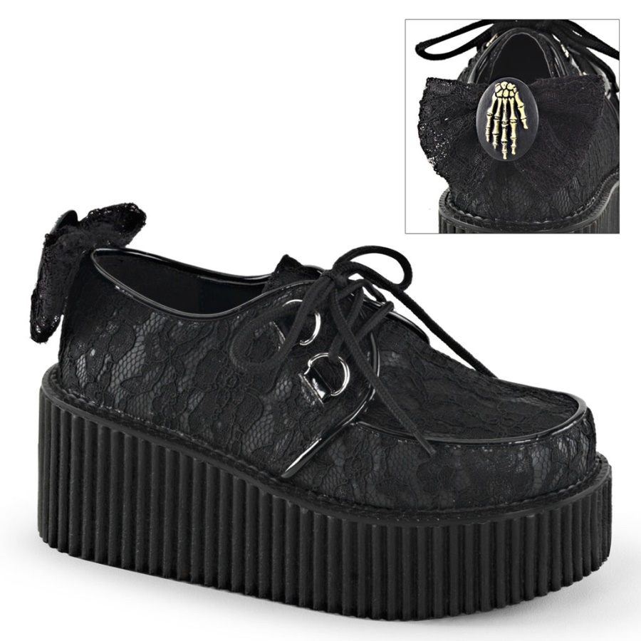 Creeper-212 Demonia Black Vegan Leather-Lace