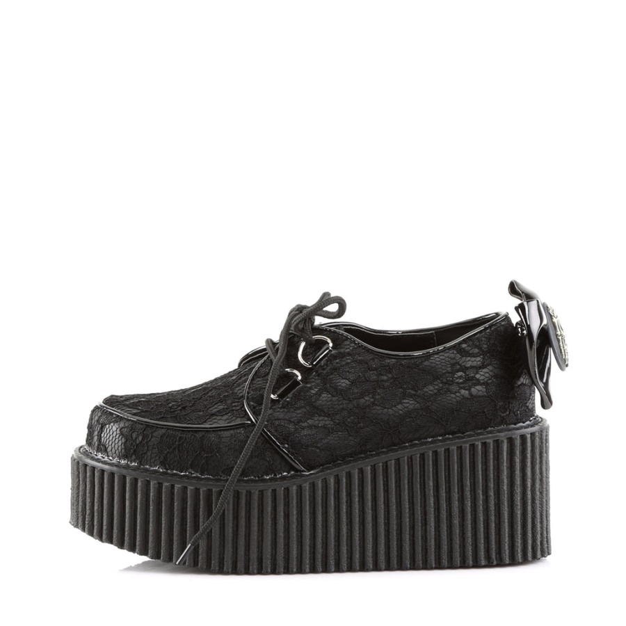 Creeper-212 Demonia Black Vegan Leather-Lace