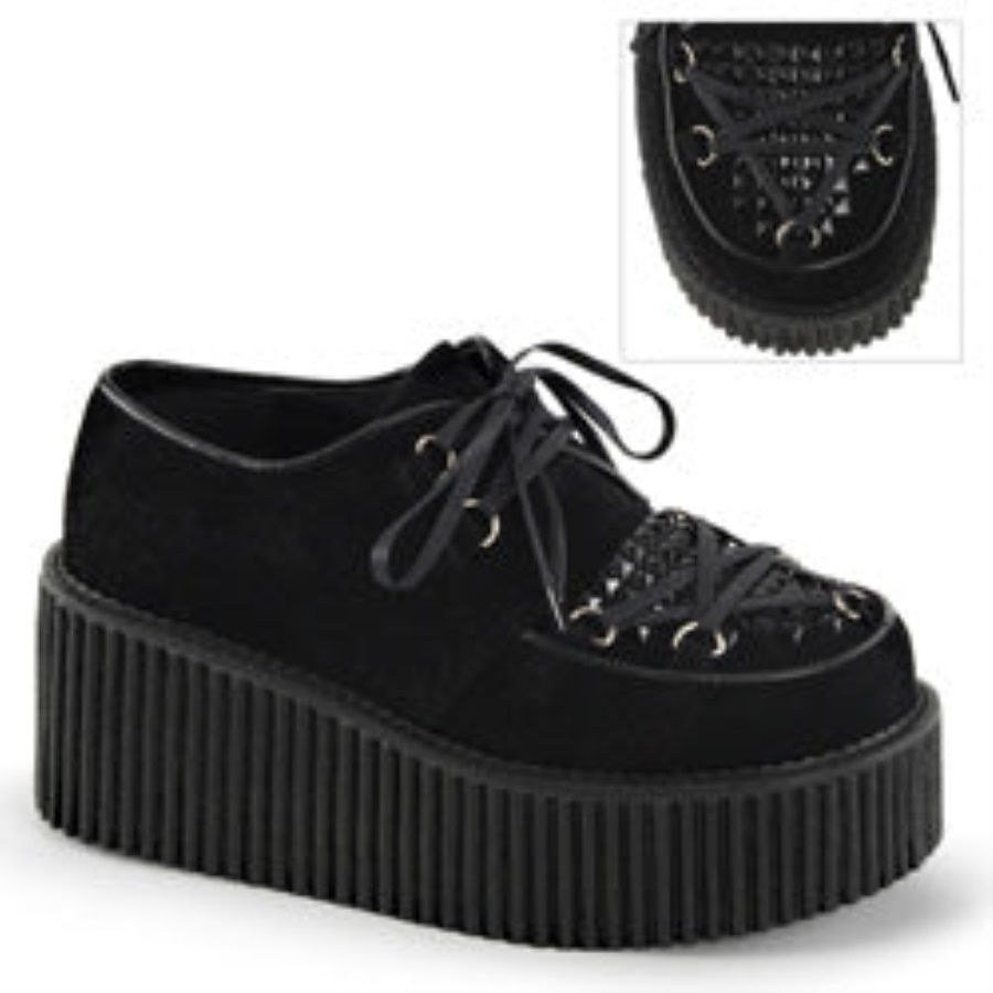Creeper-216 Demonia Black Vegan Suede