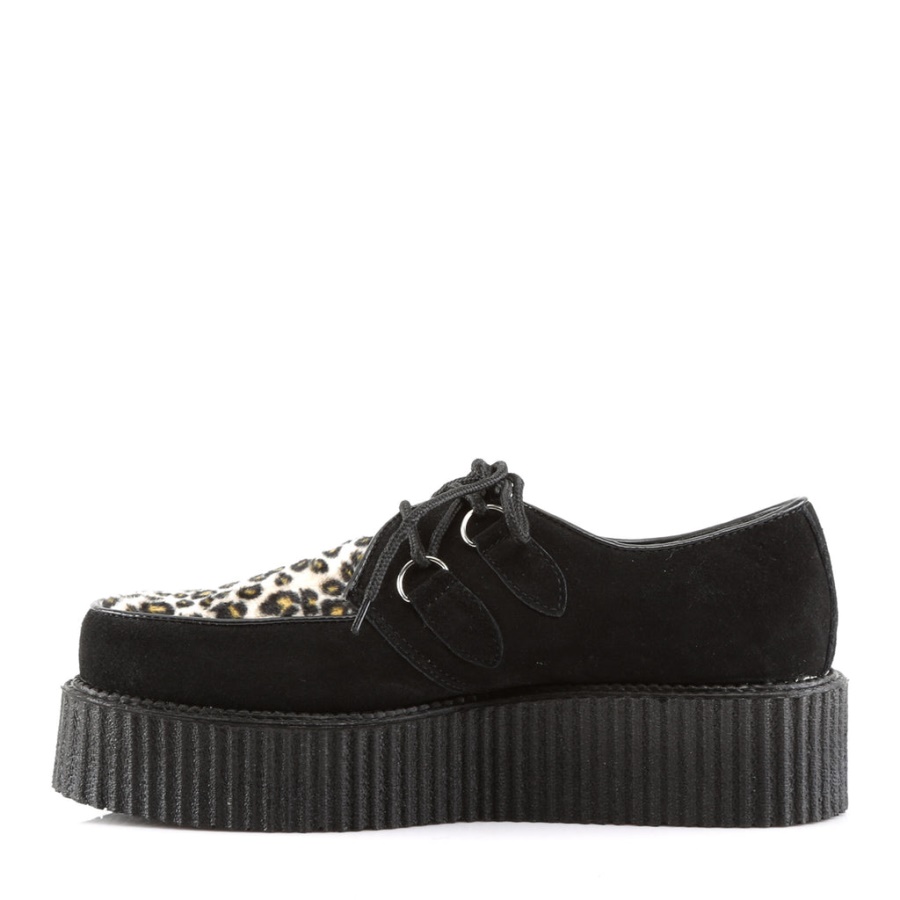 Creeper-400 Demonia Black Suede-Cheetah Fur