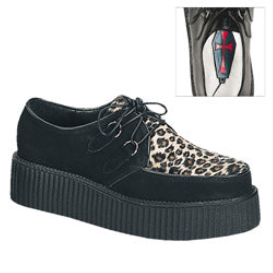 Creeper-400 Demonia Black Suede-Cheetah Fur