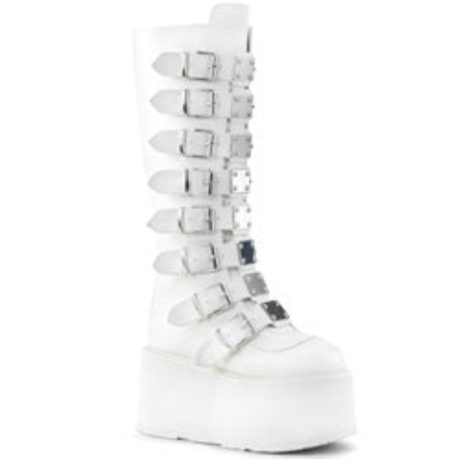 Damned-318 Demonia White Vegan Leather