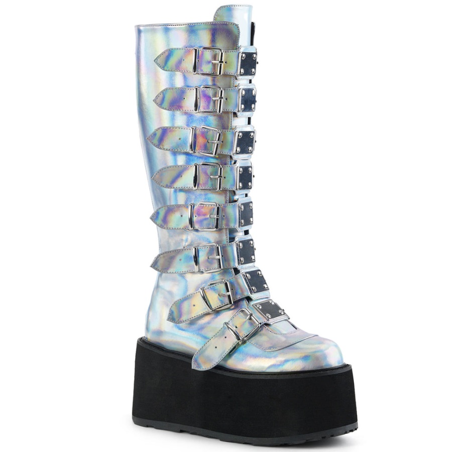 Damned-318 Silver Hologram Vegan Leather Demonia