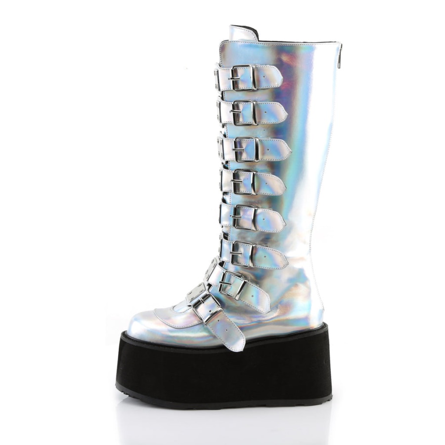 Damned-318 Silver Hologram Vegan Leather Demonia