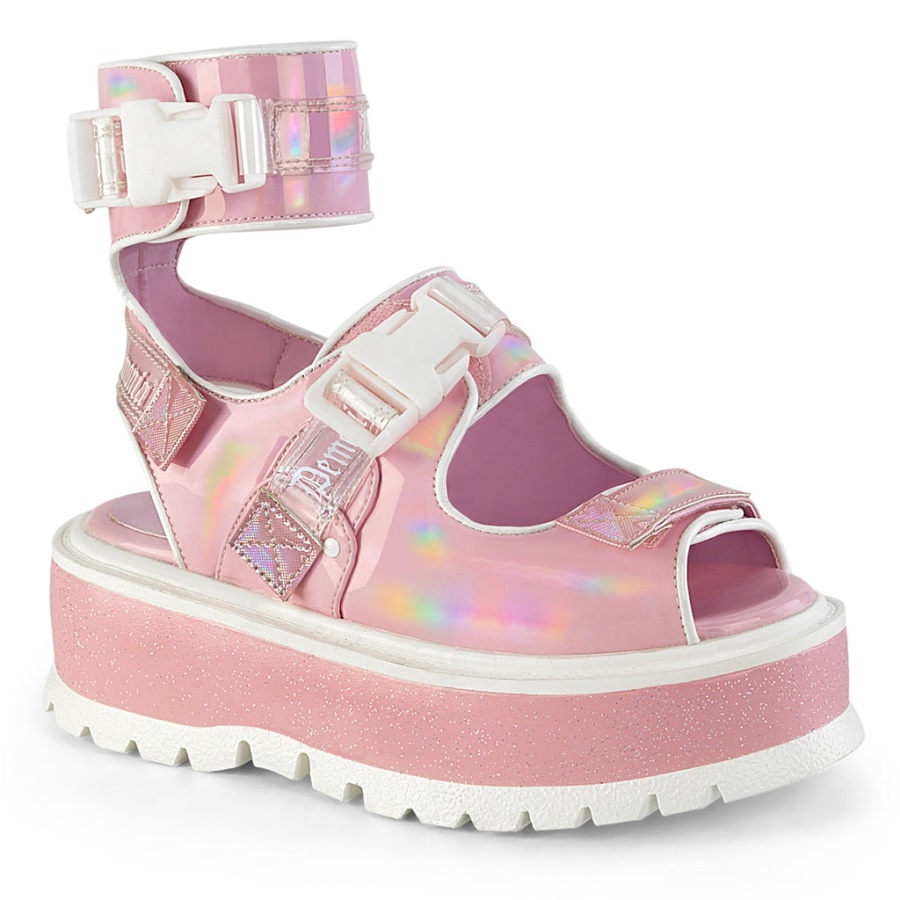 Demonia Baby Pink Holo Patent Slacker-15B