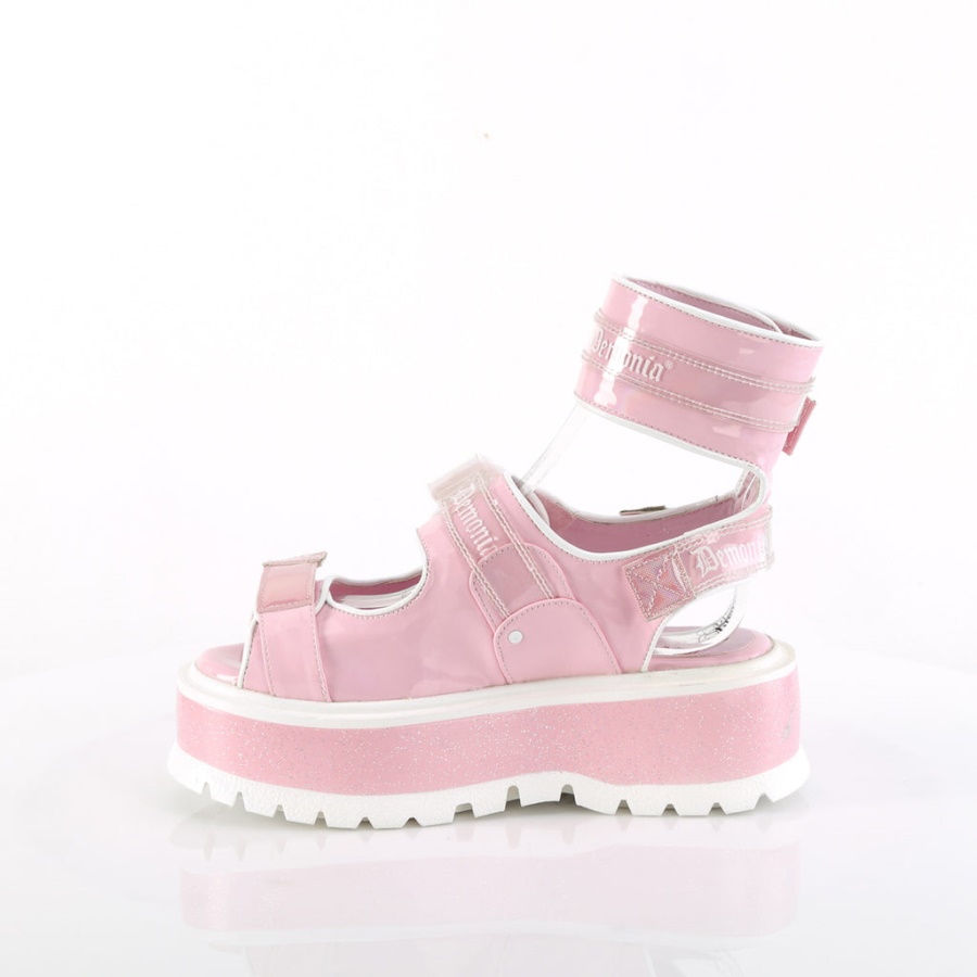 Demonia Baby Pink Holo Patent Slacker-15B