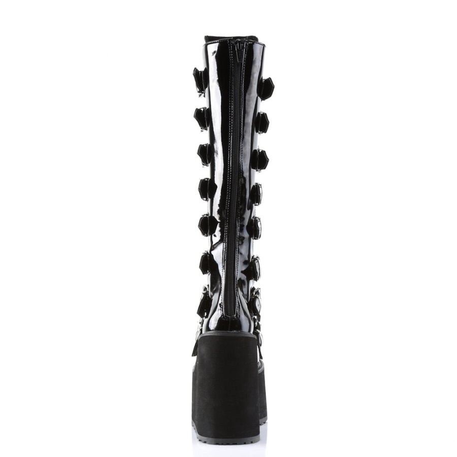 Demonia Black Patent Stack-301