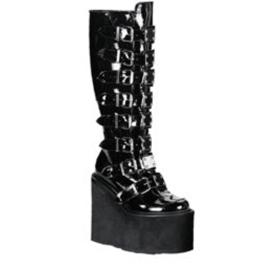 Demonia Black Patent Stack-301