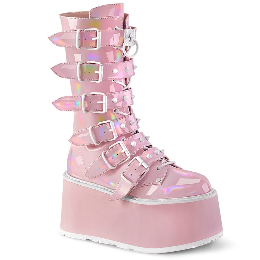 Demonia Black Vegan Leather-Pink Hologram Torment-216