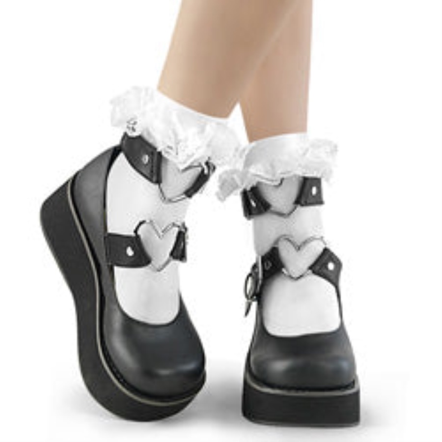 Demonia White Nylon Ruffle Lace Sock