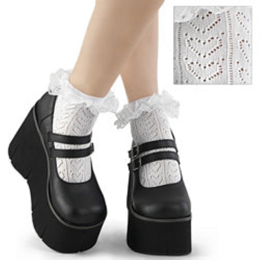 Demonia White Nylon&Spandex Heart Net Ruffle Sock