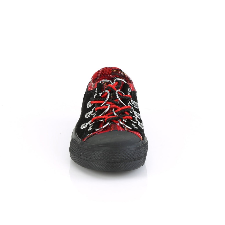 Deviant-05 Demonia Black Suede-Red Plaid