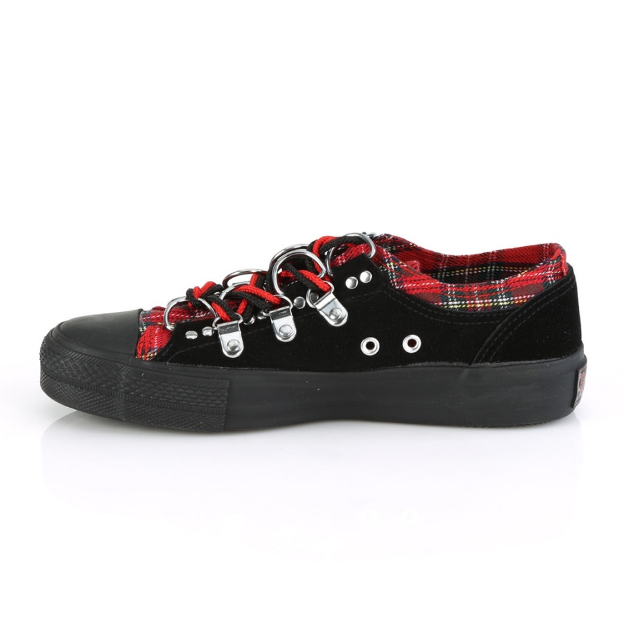 Deviant-05 Demonia Black Suede-Red Plaid