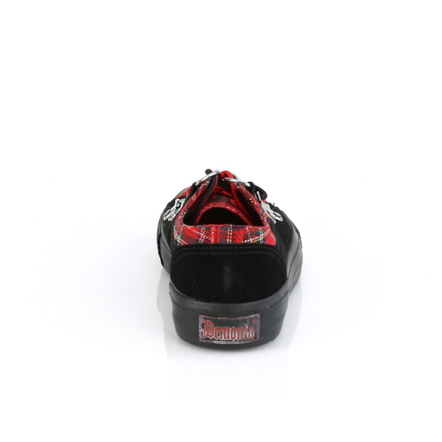 Deviant-05 Demonia Black Suede-Red Plaid