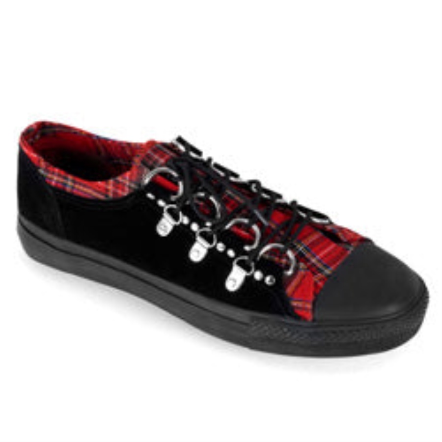 Deviant-05 Demonia Black Suede-Red Plaid