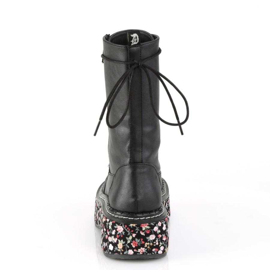 Emily-350 Black Vegan Leather-Floral Fabric Demonia
