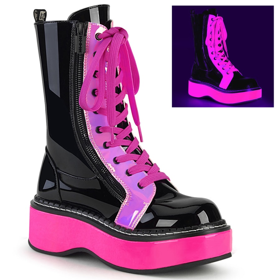 Emily-350 Demonia Black U V Neon Pink