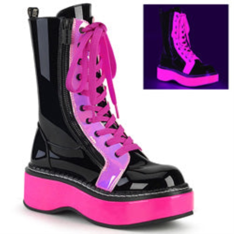 Emily-350 Demonia Black U V Neon Pink