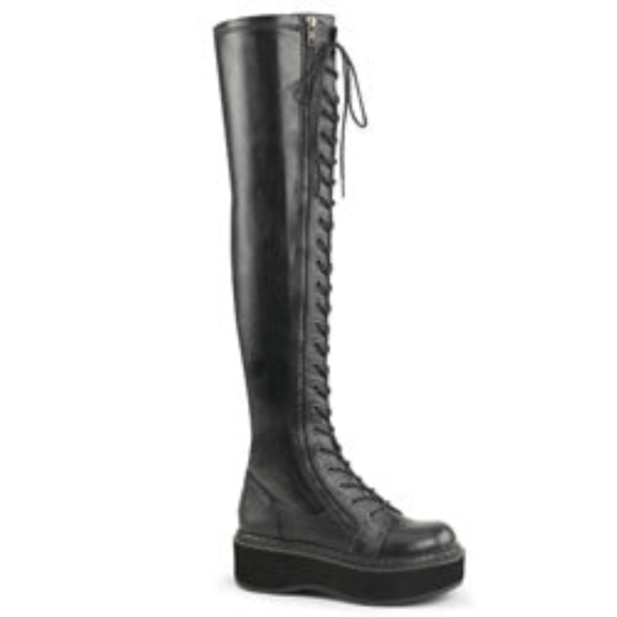 Emily-375 Demonia Black Str Vegan Leather