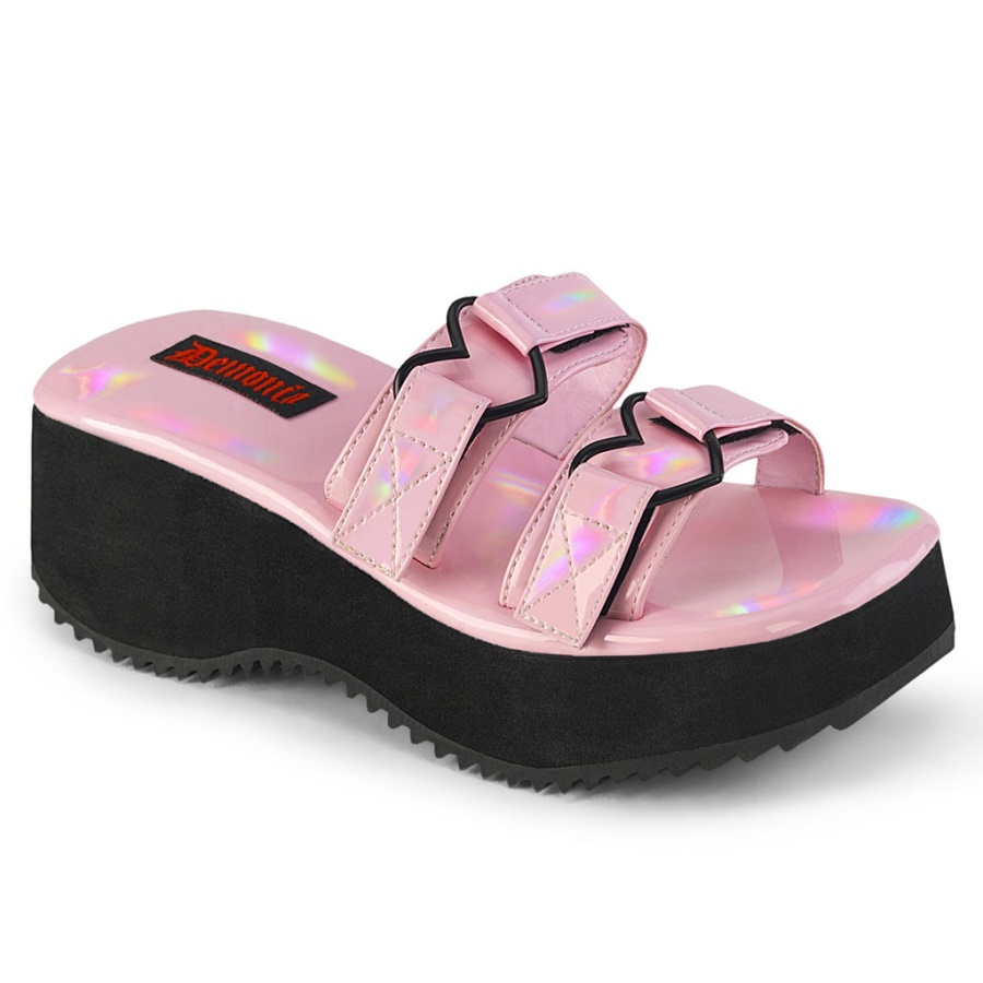 Flip-12 Baby Pink Holo Patent Demonia
