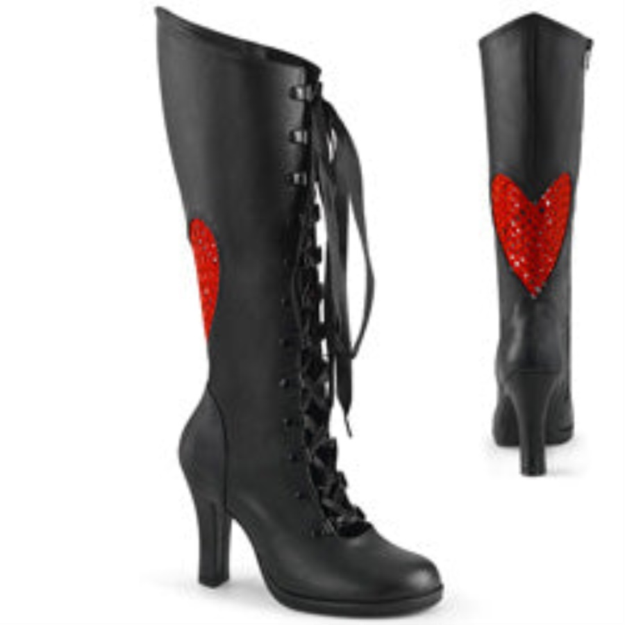 Glam-243 Demonia Black Vegan Leather-Red Satin