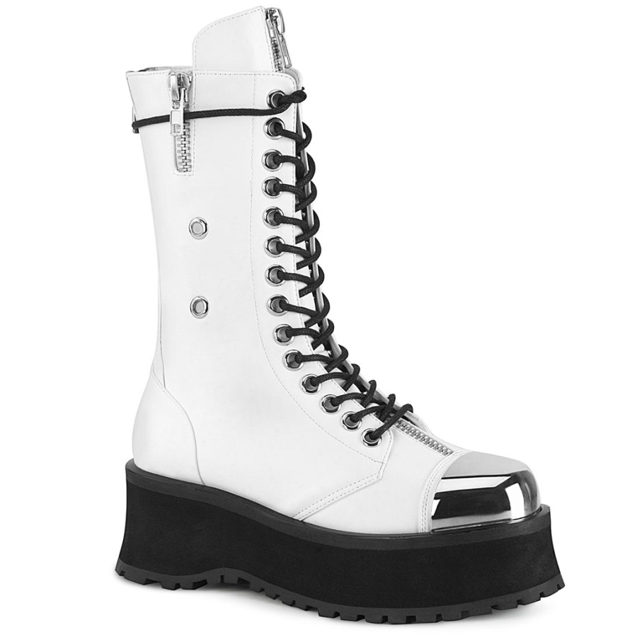 Gravedigger-14 Demonia White Vegan Leather