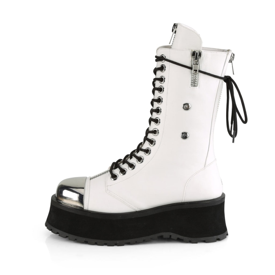 Gravedigger-14 Demonia White Vegan Leather