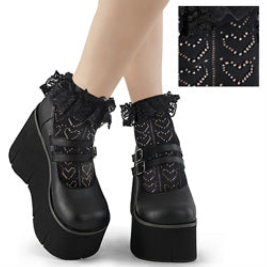 Heart Net Ruffle Sock Black Nylon&Spandex Demonia