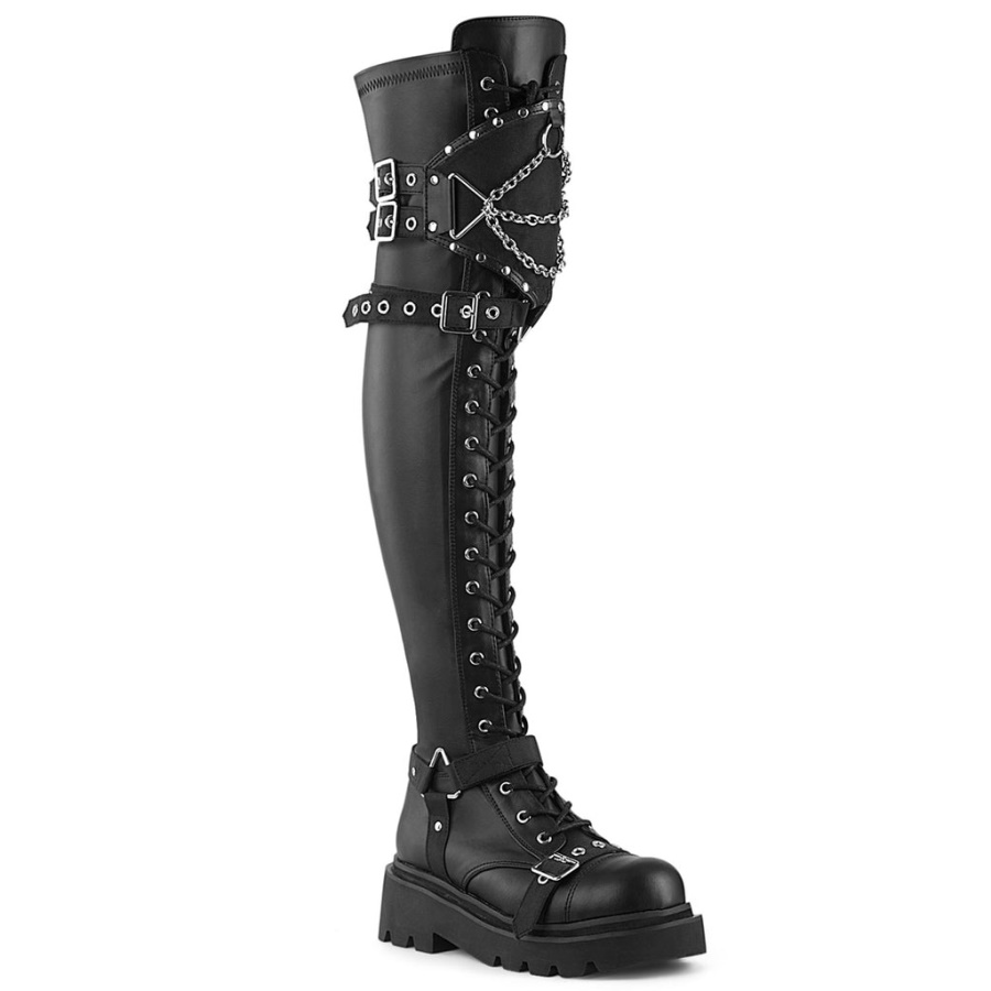 Renegade-320 Black Stretch Vegan Leather Demonia