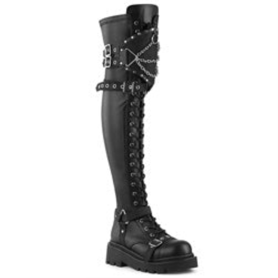 Renegade-320 Black Stretch Vegan Leather Demonia