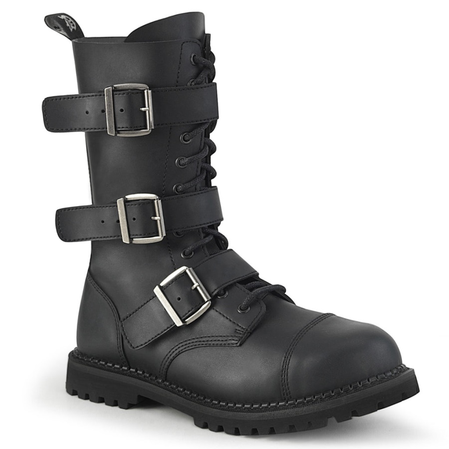 Riot-12Bk Black Vegan Leather Demonia