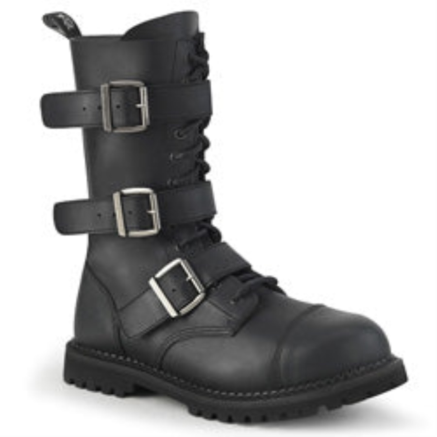 Riot-12Bk Black Vegan Leather Demonia