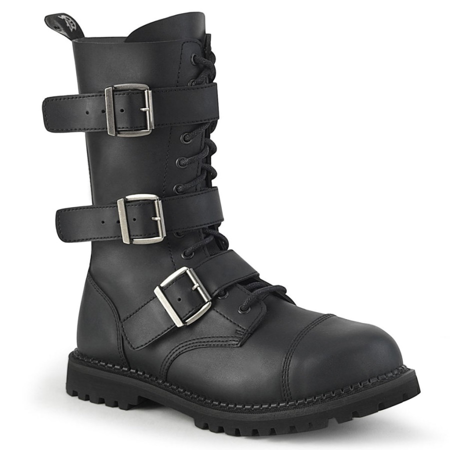 Riot-12Bk Black Vegan Leather Demonia