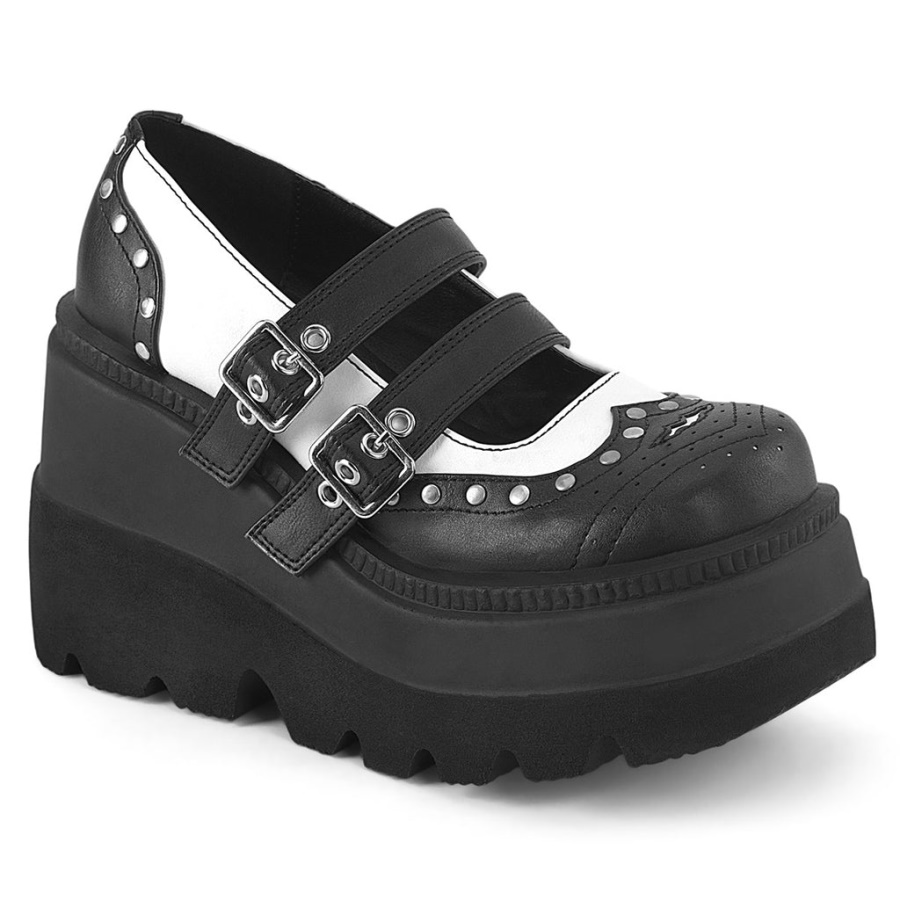 Shaker-27 Black-White Vegan Leather Demonia