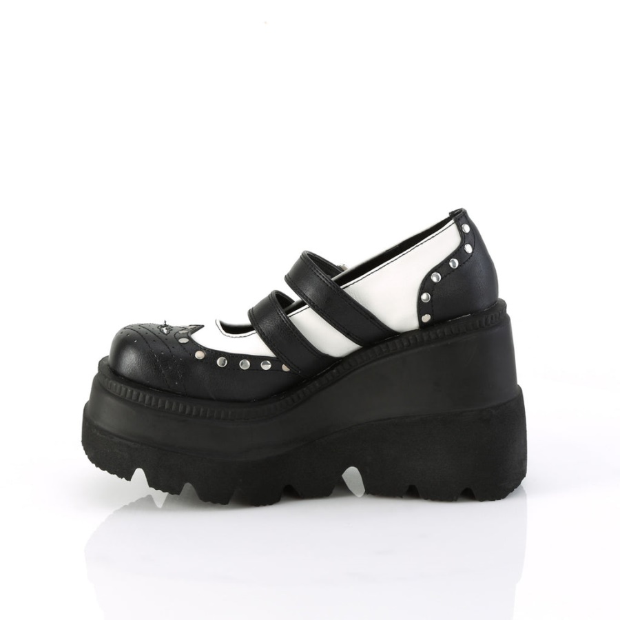Shaker-27 Black-White Vegan Leather Demonia