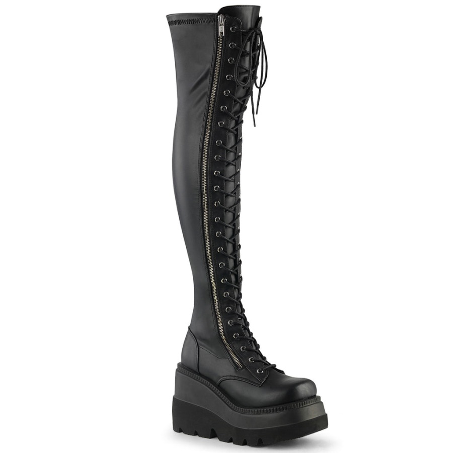 Shaker-374 Demonia Black Str Vegan Leather
