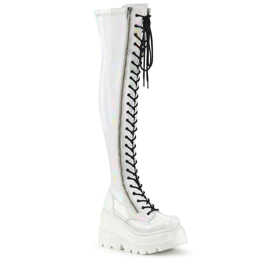 Shaker-374 White Hologram Stretch Patent Demonia