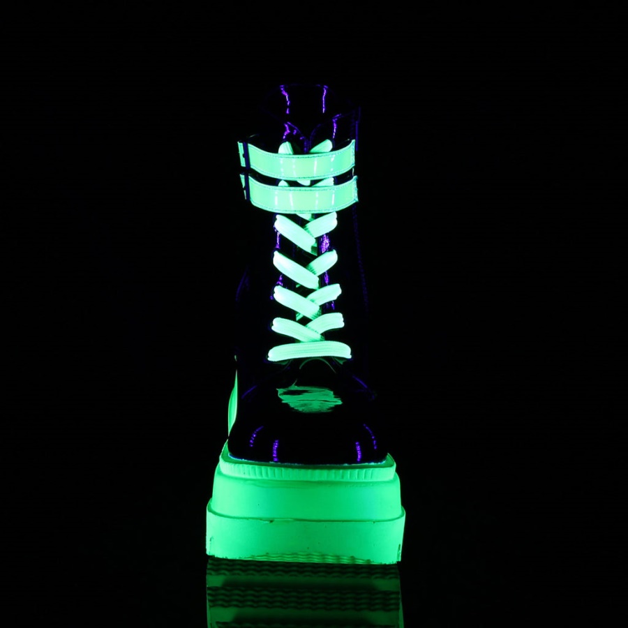 Shaker-52 Black Patent-U V Neon Green Demonia