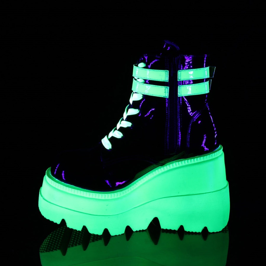 Shaker-52 Black Patent-U V Neon Green Demonia