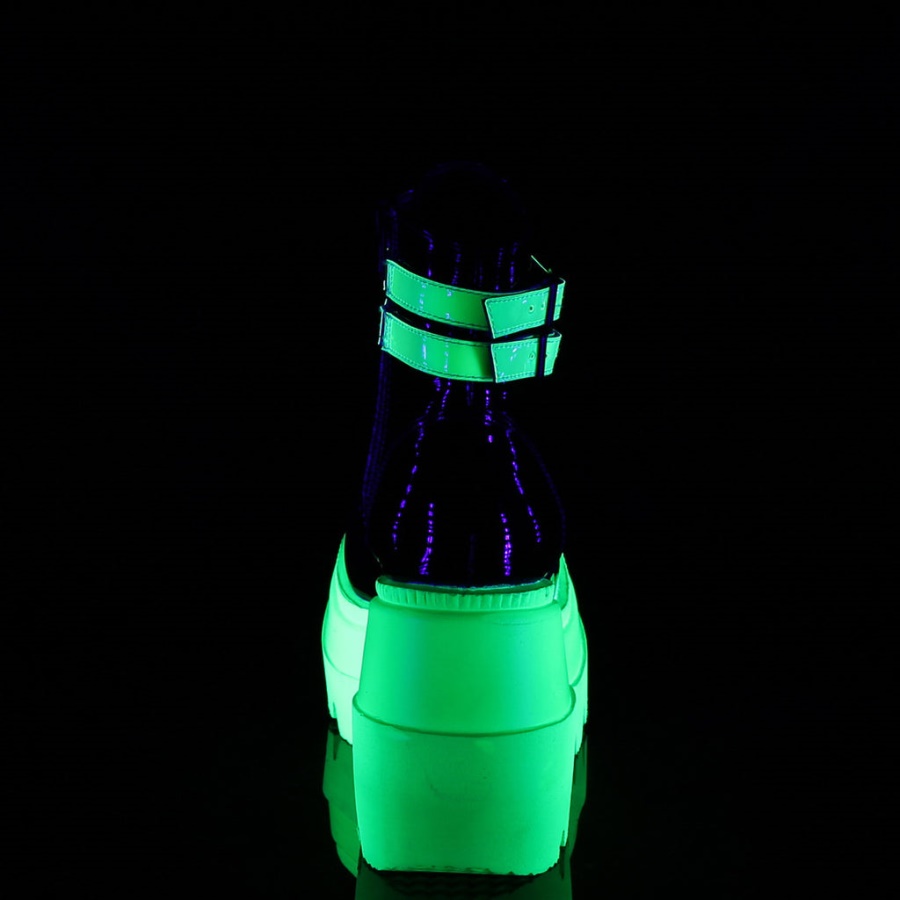 Shaker-52 Black Patent-U V Neon Green Demonia